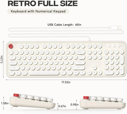 USB Wired Computer Keyboard, Full Size Office Keyboard with Number Pad, Caps Indicators, Foldable Stands for PC Laptop