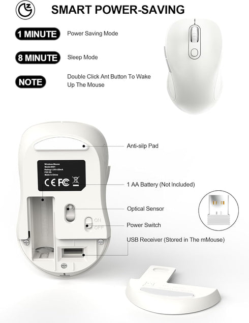 Trueque 2.4GHz 3 6 M01 Wireless Mouse for Laptop, Ergonomic Computer Mouse with Back & Forward Buttons, Adjustable DPI