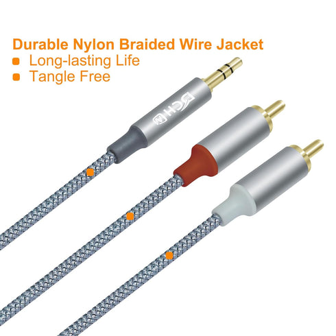 3.5mm to RCA Audio Cable 4ft, 2 Male RCA Aux Cord Adapter for Speaker Stereo Car Subwoofer, Gold Plated