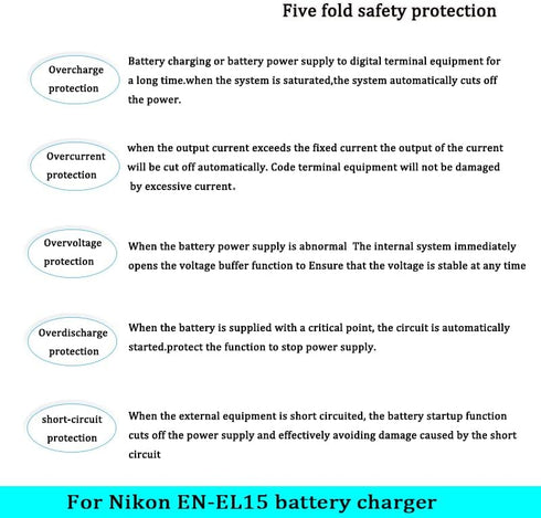 MH-25 Battery Charger, Fast Charging for Nikon EN-EL15 Battery, Compatible with D850, D800, D810 Cameras