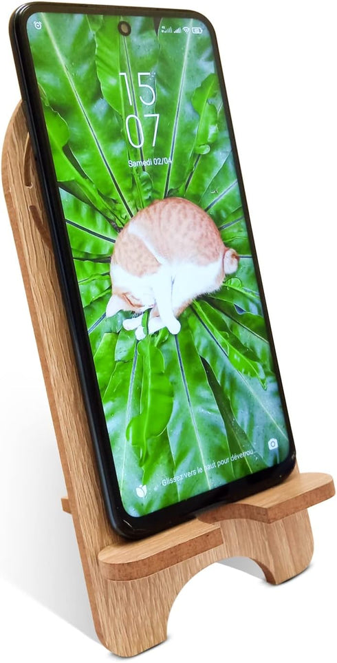 Wooden Desk Cell Phone Stand, Charging Organizer Compatible with iPhone, iPad, and Tablets, Use Horizontally or