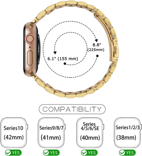 Tasikar Band Compatible with Apple Watch - 42mm Premium Stainless Steel Metal Replacement Strap, Gold