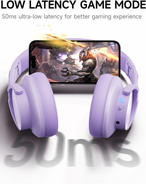 Picun B8 Headphones Wireless Bluetooth, 120H Over Ear Headphones with 3EQ Music Modes, Deep Bass (Purple)