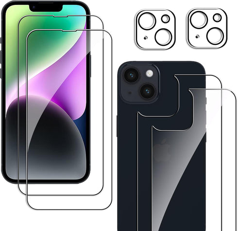 Screen Protector Compatible with iPhone 14 Plus 6.7 inch, 2 Pcs Front + 2 Pcs Back Protector + 2 Pcs Camera Lens