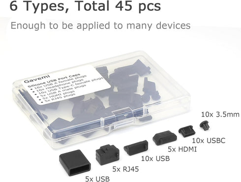 USB Port Cover Silicone USB Port Protection Caps, Dust Plug for USB C, 3.5mm Headphone, USB A, HDMI, RJ45 Ethernet