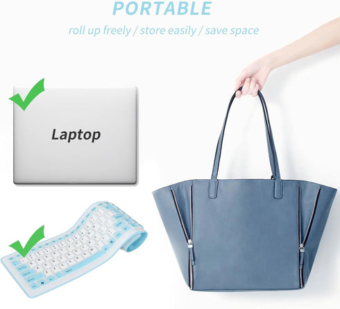 EBTOOLS Foldable Silicone Keyboard, 103 Keys USB Wired Waterproof Roll-Up Keyboard for PC Laptop, Blue