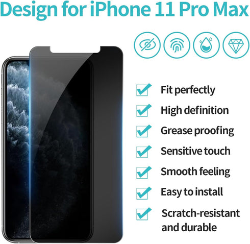 PEHAEL 2 Pack Privacy Screen Protector for iPhone 11 Pro Max/iPhone Xs Max - Anti-Spy Tempered Glass Film