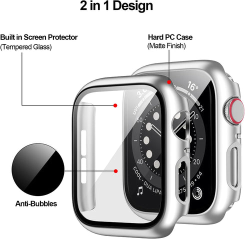 BHARVEST 2 Pack Hard PC Case for Apple Watch SE 2022/Series 6/5/4/SE 44mm with Tempered Glass Protector