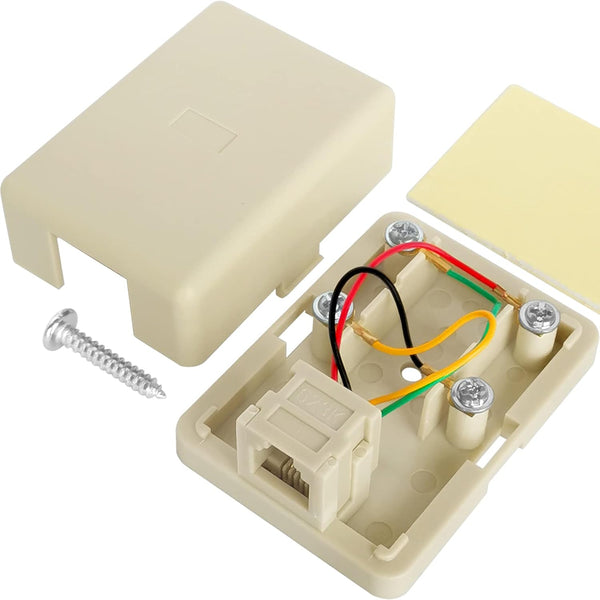 Phone Jack Surface Mount Single Port Telephone Jack Box, 4 Screw Terminals to 1 RJ11 6P4C Female, Ivory