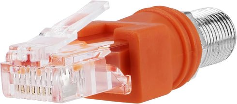 RF to RJ45 Converter Adapter, 2 Pack F Female to RJ45 Male Ethernet Adapter, Coaxial Coupler Connector - Orange
