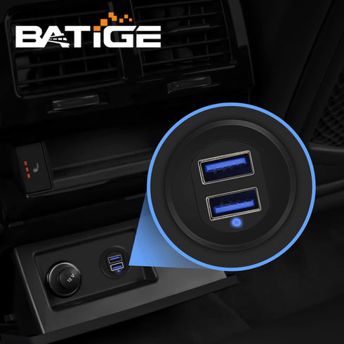 BATIGE Alloy Dual Port USB 3.0 Car Dashboard Flush Mount Cable, Male to Female with LED Indicator, 1ft