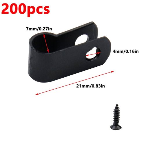 Antrader Nylon Plastic R-Type Black Cable Clamps,200Pcs Nylon Screw Mounting Cord Fastener Clips with 200pcs Screws for 1/4 Inch Diameter Wire Management