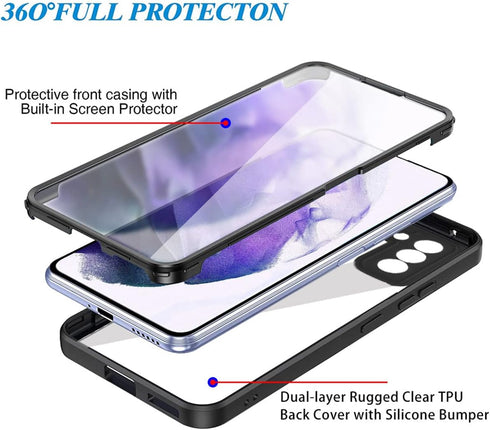 CCSamll Clear Case for Samsung Galaxy S21 5G with Screen Protector, Slim Shockproof TPU Bumper, QC Pink Full Body