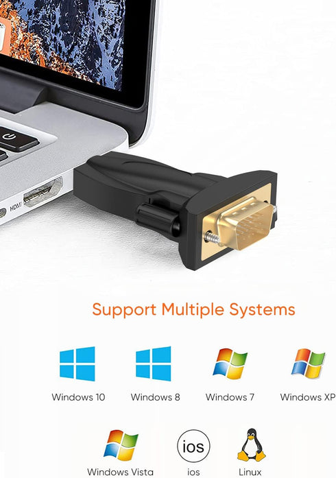 CableCreation USB to RS232 Male Adapter with PL2303 Chipset, USB to DB9 Serial Converter for Windows 11, 10, 8.1, 8, 7, Linux and Mac OS,Black