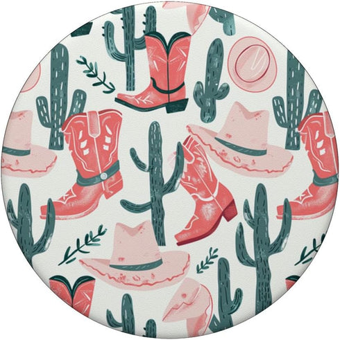 Vintage Cowboy Hat Boot & Cactus Pattern Cowgirl Western Pink PopSockets Standard PopGrip
