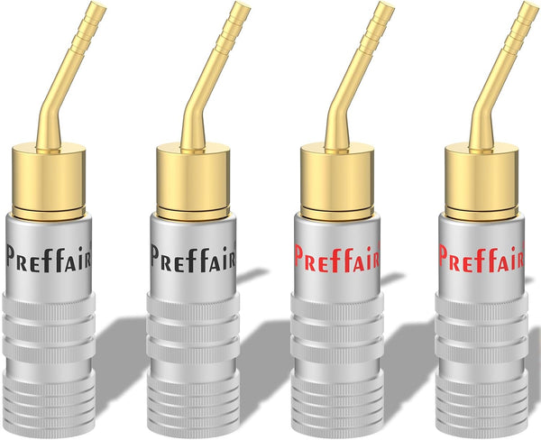 Preffair 4 Pcs Banana Plugs for Speaker Wire, 2mm Pin Connectors, Brass 24K Gold Plated for DIY Speaker Cables