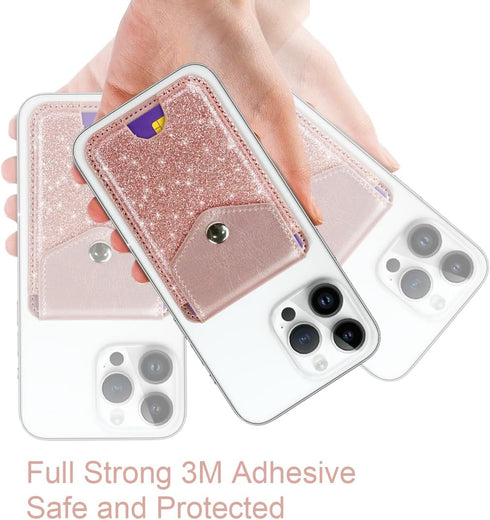 Self Adhesive Card Holders for Back of Phone, Cute Leather RFID Phone Wallet Pockets with Snap, Slim Card Holders