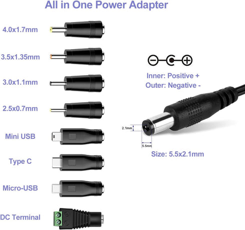 iCreatin 5V 1A 5W 100V-240V 5 1Amp 0.5A Power Supply Adapter AC/DC Charger AC to DC Volt Replacement Power Cord USB