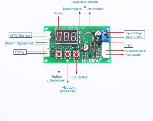 DONGKER Fan Temperature Controller Module,DC 12V 24V 48V 4-Wire PWM Driver Module for PC Fan/Alarm