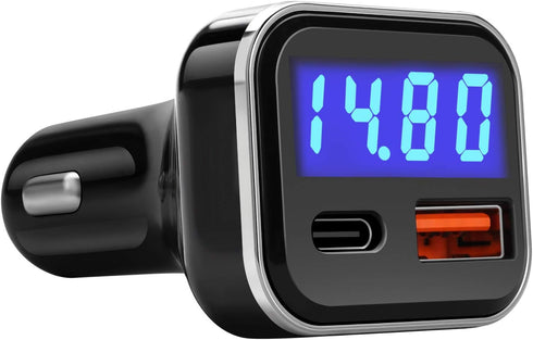 USB C Car Charger Adapter with Voltage Display, 30W Fast Charge Power Delivery & Quick Charge 3.0 Compatible with