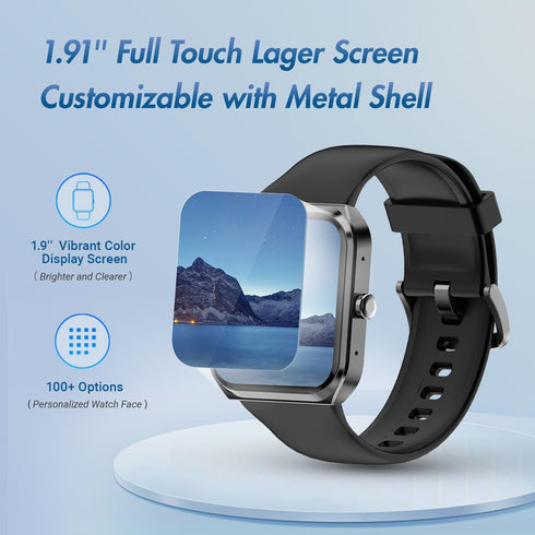MXQ Fitness Smart Watch for Women Men, 1.91” Large Screen Gun Black Aluminum Case, IP68 Waterproof
