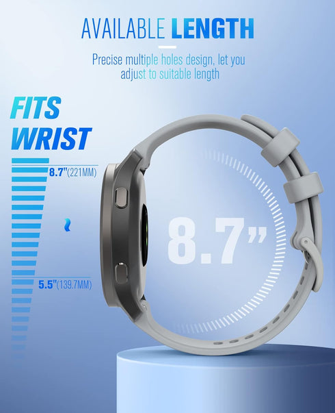 MoKo 18MM Gray Watch Band Compatible with Garmin Forerunner 255S/255S Music/Vivoactive 4S/Vivomove 3S/Venu 3S