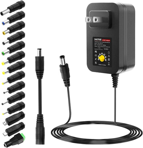 SHNITPWR 30W Universal Power Supply, Adjustable AC/DC Adapter, 3V to 12V, 100V-240V AC to DC Converter with 14 Tips