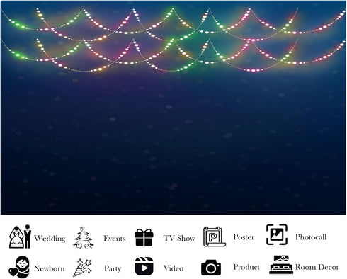 LidyMini 8x8ft Fabric Multicolor String Light Bokeh Backdrop Festive Glowing Night Scene Background Christmas Holiday