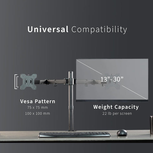 VIVO Heavy Duty Dual Monitor Desk Mount, Fully Adjustable Steel Stand, Holds 2 Screens Up to 30 Inches, Black