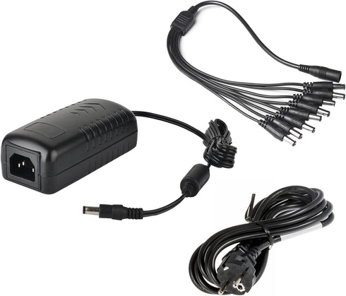 EVERSECU 8CH Security Cameras Power Adapter, 100V-240V AC to DC12V 5A with 8-Way Power Splitter Cable