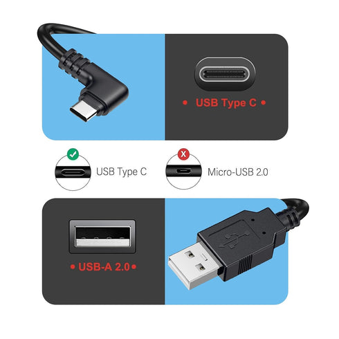 90-Degree 11.5ft weishan USB C Dash Cam Power Cord, USB to USB-C Charging Cable for Dashcam Rear View Mirror Camera