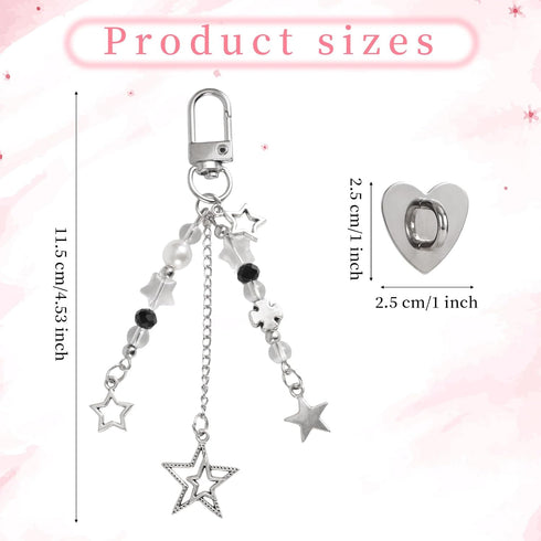 Sinbana Cute Charm Chain for Kindle, Star Pearl Keychain Strap Charm with Hook Decorative E-Reader Key Chain Decorating