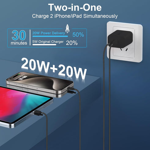 Fast Charger for iPhone 15 Pro Max, 10FT Long USB C to C Charging Cable Cord & 20W Dual Port USB C Fast Charger Block
