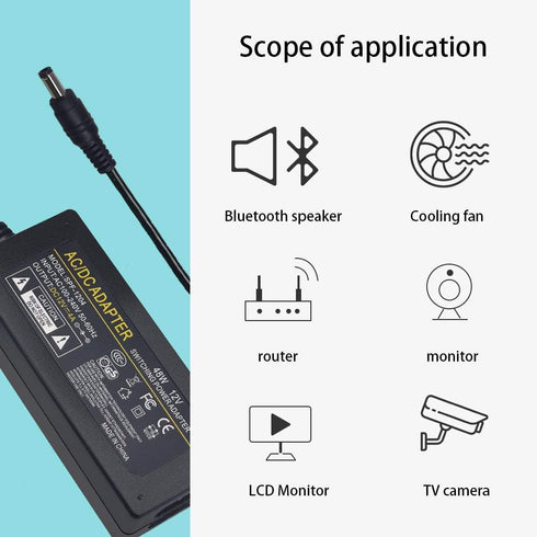 AC Adapter Power Supply 12V 4A 48W with 5.5x2.1mm DC Plug for LCD Monitor, LED Strip Light and Other Low Voltage Devices