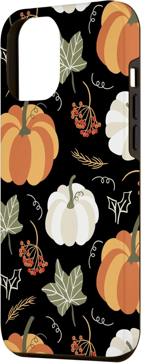 iPhone 12 Pro Max Case with Autumn Falling Leaves and Pumpkin Spice Harvest, Happy Fall Design