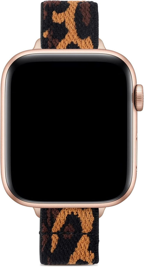 SICCIDEN Slim Stretchy Bands Compatible with Apple Watch Band 49mm 45mm 44mm 42mm, Women Nylon Thin Strap (Leopard/Rose