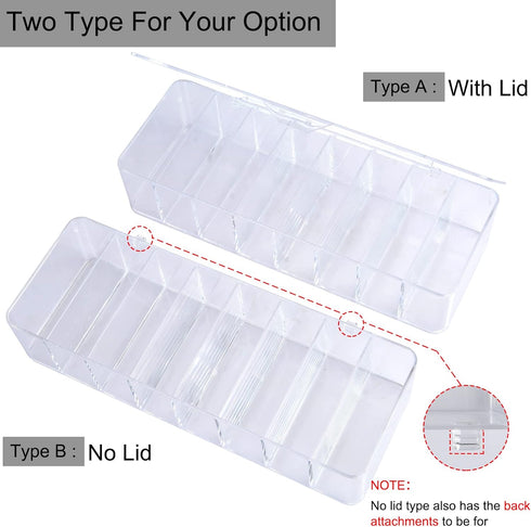 Acrylic Electronics Organizer - 8 Sections Clear Cable Storage Bin Box with 20 PCS 6 Inch Reusable Cable Tie Straps