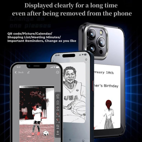 NFC Smart Ink Screen Phone Case for iPhone 15 PRO - Gray Protective Cover