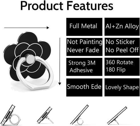 Cell Phone Ring Holder Flower,Fwaytech 360 Rotate Metal Finger Ring Socket Grip Kickstand for Smartphones,4Pack (Flower4)