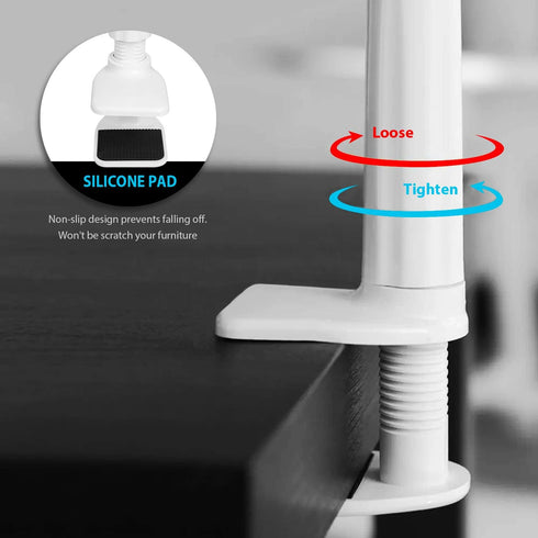 ZUSLAB Adjustable Universal Gooseneck Bed Lazy Holder Stand Mount - Flexible Arm 360 Mount Clip Bracket White