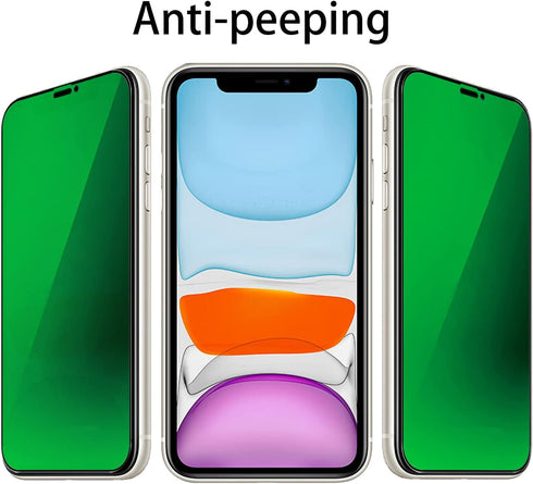 2 Pack Anti-Blue Privacy Tempered Glass for iPhone 11/XR, 6.1 inch, Anti-Spy Screen Protector, 9H Hardness (Green)