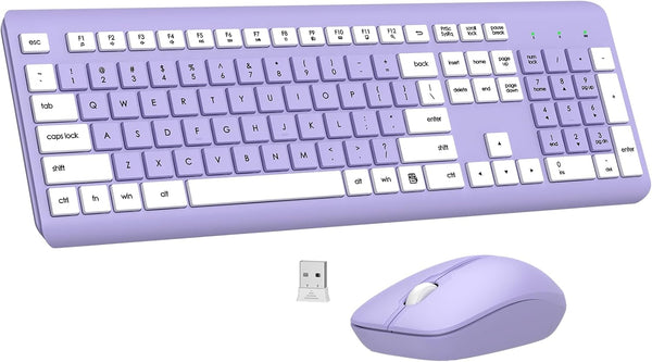 EDJO Wireless Keyboard and Mouse Combo, Full-Size Silent Ergonomic Keyboard and Optical Mouse,