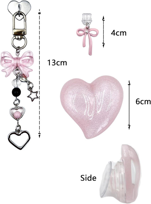 QYRCXX Set Cute Charm with Dust Plug Type C/USB C &Heart Grip Holder for Kindle, E-Reader Charm Chain Accessories