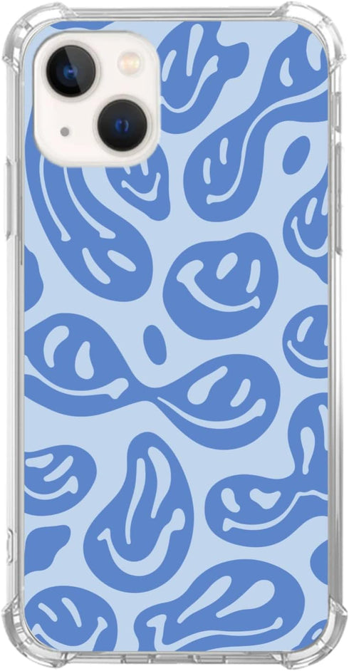 Blue Melting Smile Face Case for iPhone 13, Hippie Drippy Smiling Face, Cool Trendy TPU Bumper Cover for Teens, Men,
