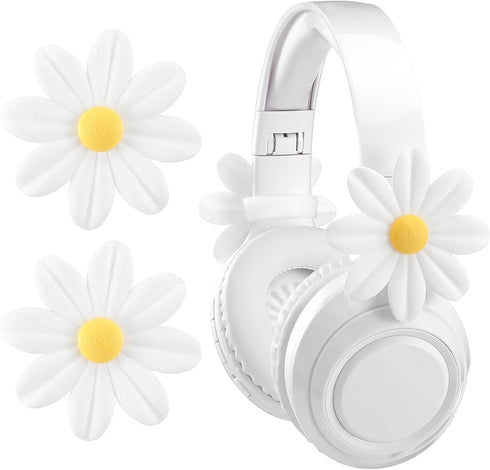 Fiwochic 2 Pack Headphone Accessories Decoration Daisy Flower Decor Cute 3D Printed White