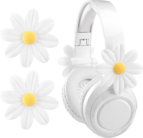 Fiwochic 2 Pack Headphone Accessories Decoration Daisy Flower Decor Cute 3D Printed White