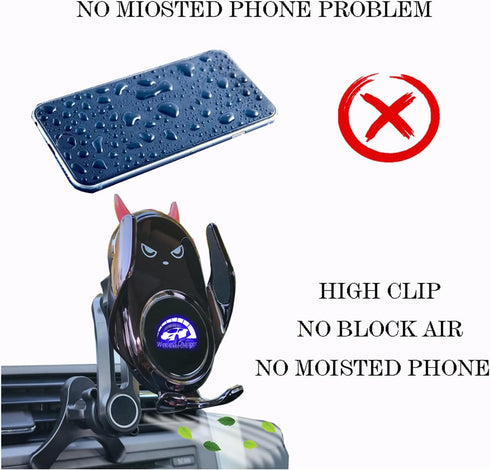 Car Phone Holder Mount with Wireless Charging, Auto Clamping, Rotatable Vent Clip for iPhone and Samsung