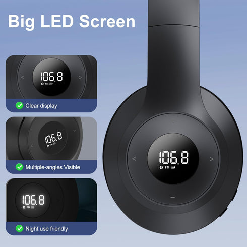 X5 Rechargeable FM Radio Headphones with Best Reception, LED Display, Soft Ear Muffs, FM Headset Radio Receiver for