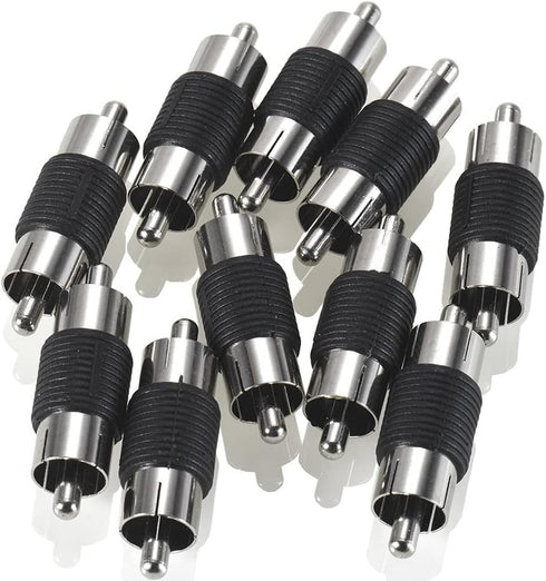 RCA Male to Male Coupler - 10-Pack, Dual Male Connector RCA M-M Adapter, Nickel Plated