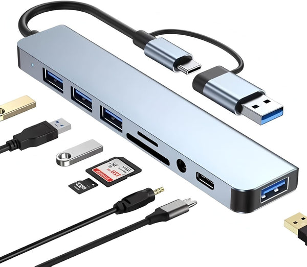 Generic 8-in-1 USB 3.0 Hub Dual Connector, Multiport USB Expansion Docking Station for